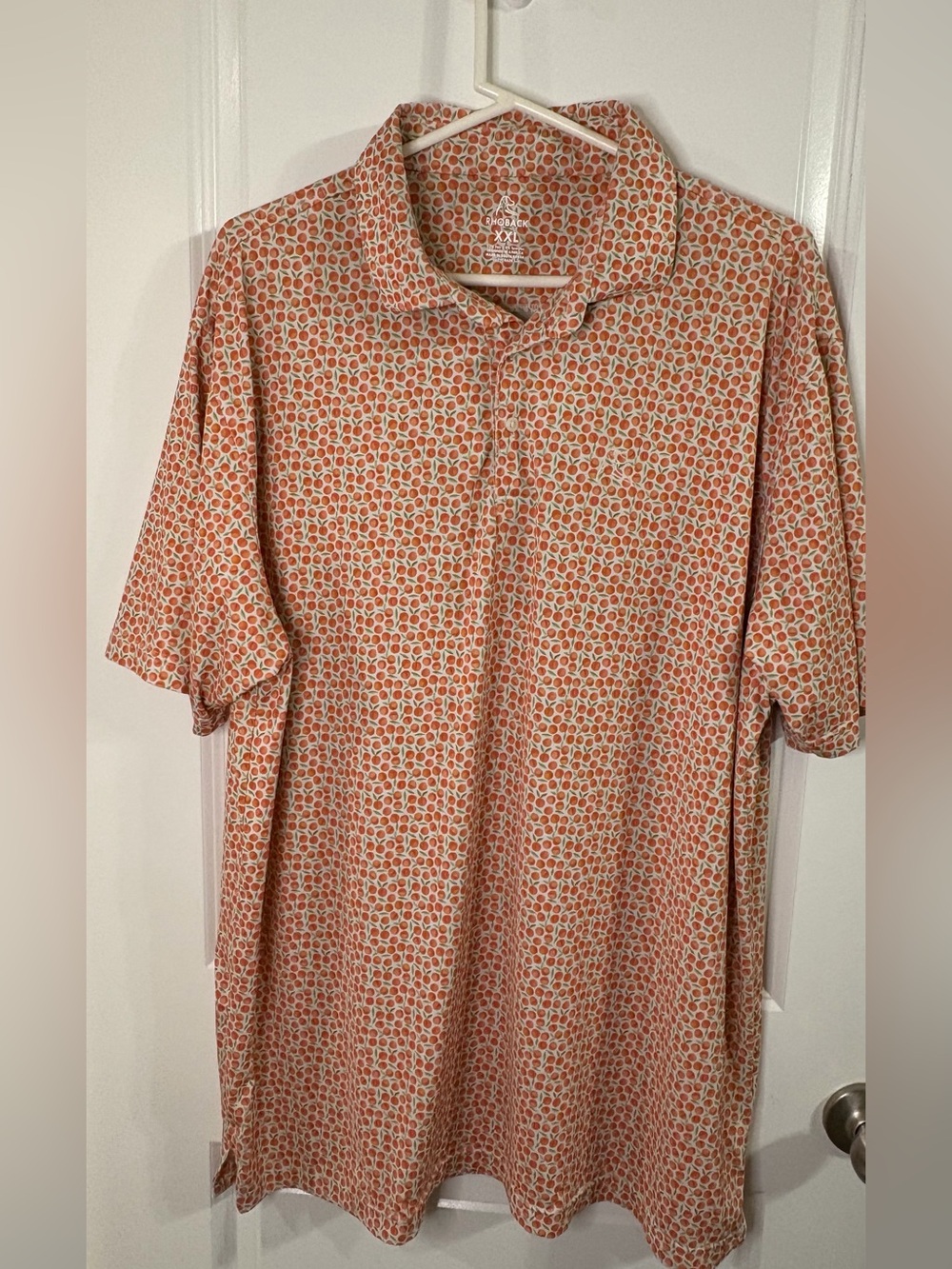 Rhoback Polo Shirt Mens 2XL Georgia Peach All Over Print Golf Performance